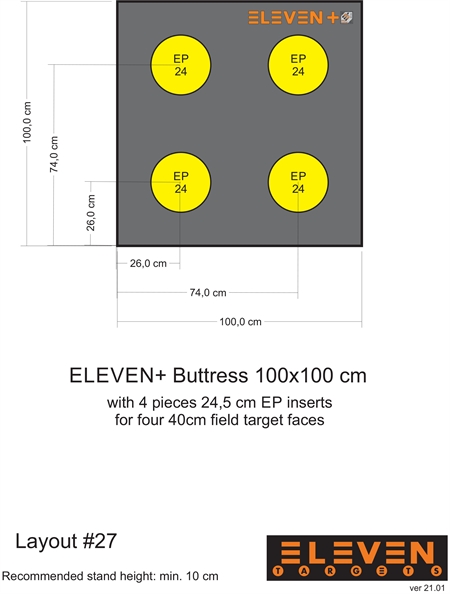 Eleven Target 25x100x100 Poly Target with 4/24.5cm EP insert 