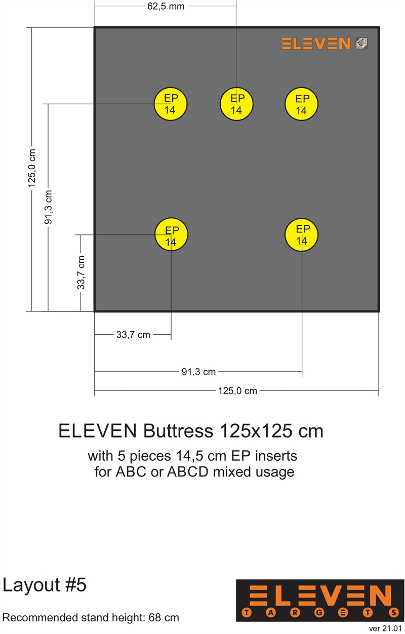Eleven Target 25x125x125 Poly Target with 5/14,5cm EP inserts