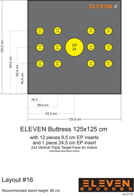 Eleven Target 25x125x125 Poly Target with 12/9.5cm & 1/24.5cm EP insert
