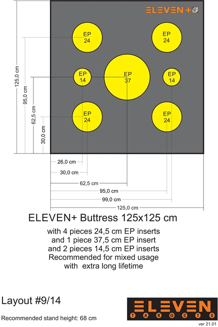 Eleven Target 25x125x125 Poly Target with 4/24.5cm & 1/37cm & 2/14.5cm EP insert